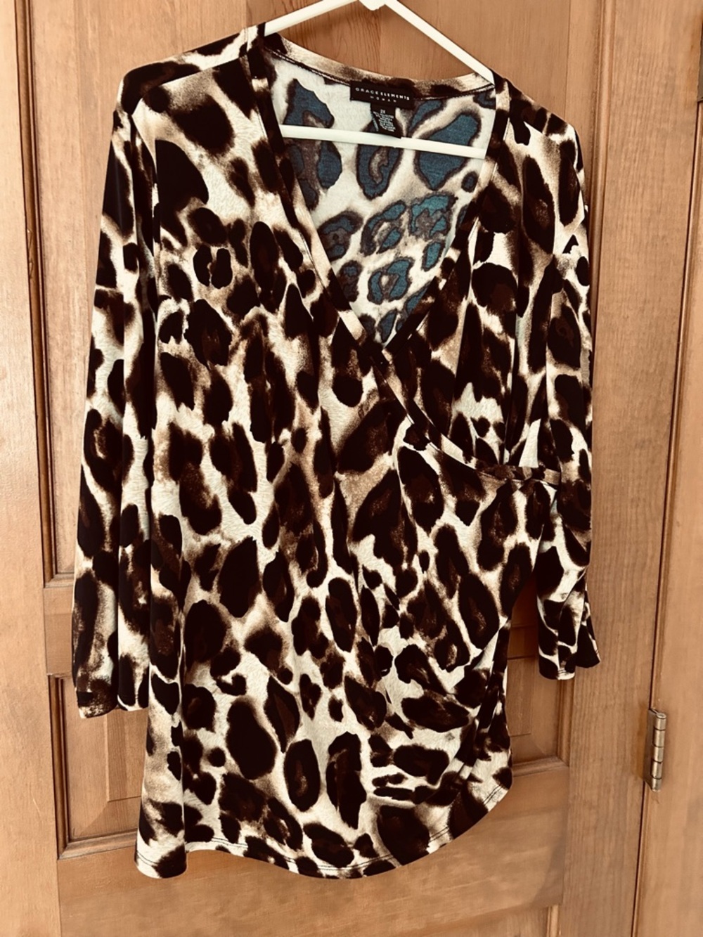 Grace Elements Brown and Black Animal Print Crossover V-Neck Blouse Size 2X